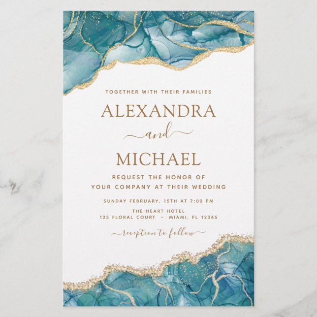 Budget Agate Turquoise Aquamarin Gold Hochzeit (Vorderseite)