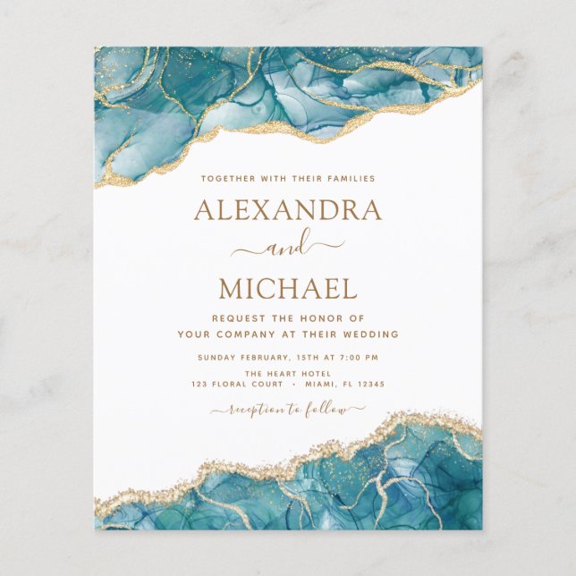Budget Agate Turquoise Aquamarin Gold Hochzeit Flyer (Vorne)