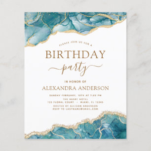 Budget Agate Turquoise Birthday Party Gold Flyer