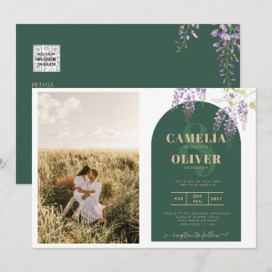 Budget All-in1 FOTO Hochzeit Wisteria QR Code EINL Einladung
