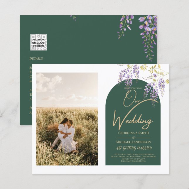 Budget All-in1 FOTO Wedding Wisteria QR Code INV (Vorne/Hinten)