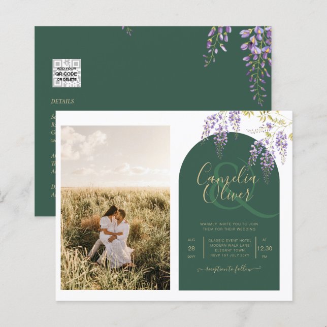 Budget All-in1 FOTO Wedding Wisteria QR Code INV (Vorne/Hinten)