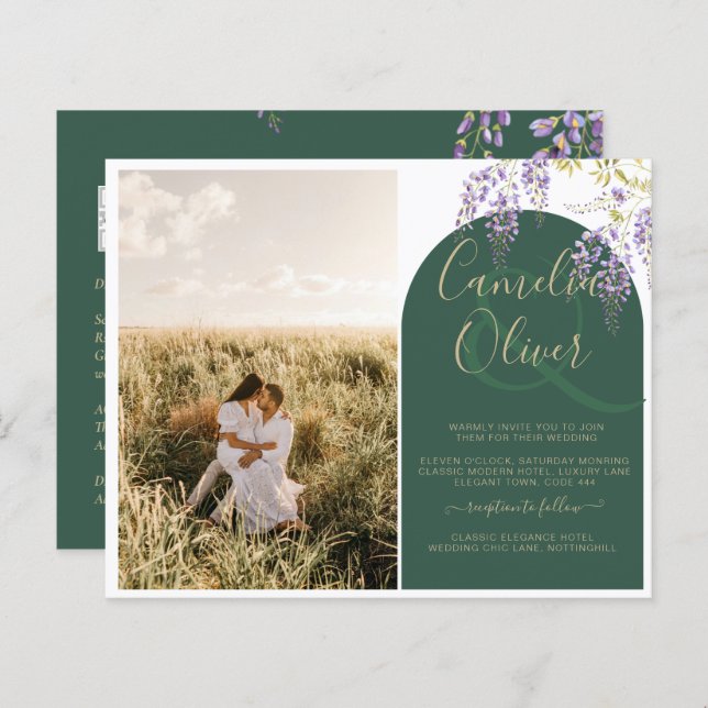 Budget All-in1 FOTO Wedding Wisteria QR Code INV (Vorne/Hinten)