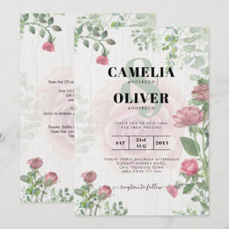 Budget All-in-1 Dusty Pink Roses Floral Wedding Einladung
