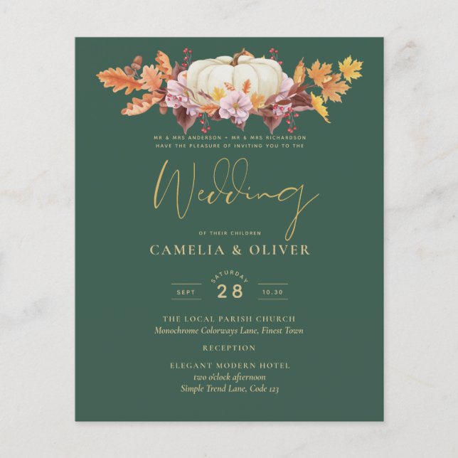 BUDGET All-in-1 Herbst Pumpkin Green Gold Wedding (Vorderseite)