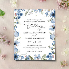 Budget All-in-One Dusty Blue Wedding Einladung