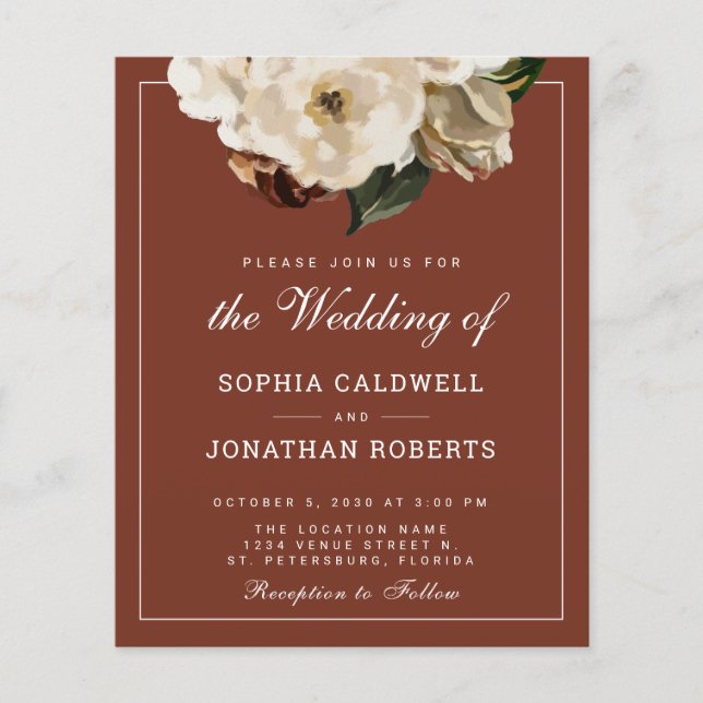 Budget Alles in einem floralen Terracotta Hochzeit (Vorderseite)