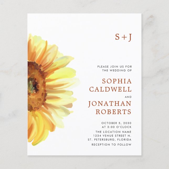 Budget Alles in einer Sonnenblume Moderne Hochzeit (Vorderseite)