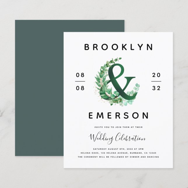 Budget Ampersand Grüne Hochzeit Einladung (Vorne/Hinten)