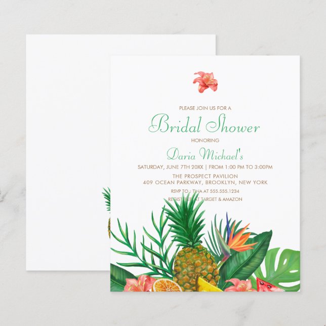 Budget Ananas Hawaiian Bridal Dusche Einladung (Vorne/Hinten)