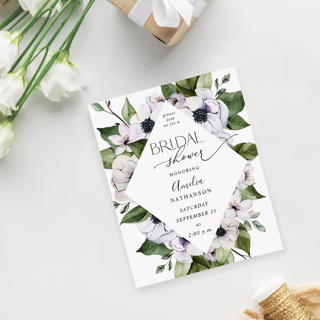 Budget Anemone White Floral Brautparty Flyer (Von Creator hochgeladen)
