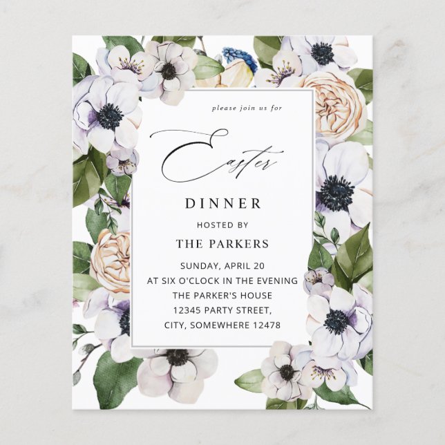 Budget Anemone White Floral Oaster Dinner Flyer (Vorne)