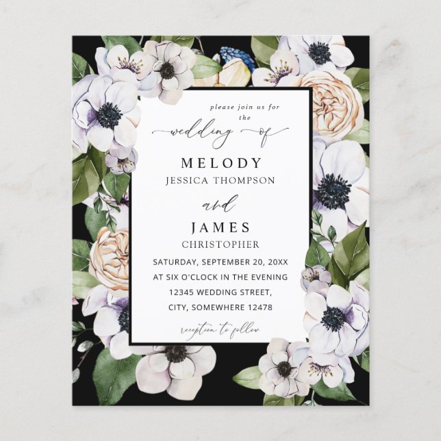 Budget Anemone White Floral Wedding - Black Flyer (Vorne)