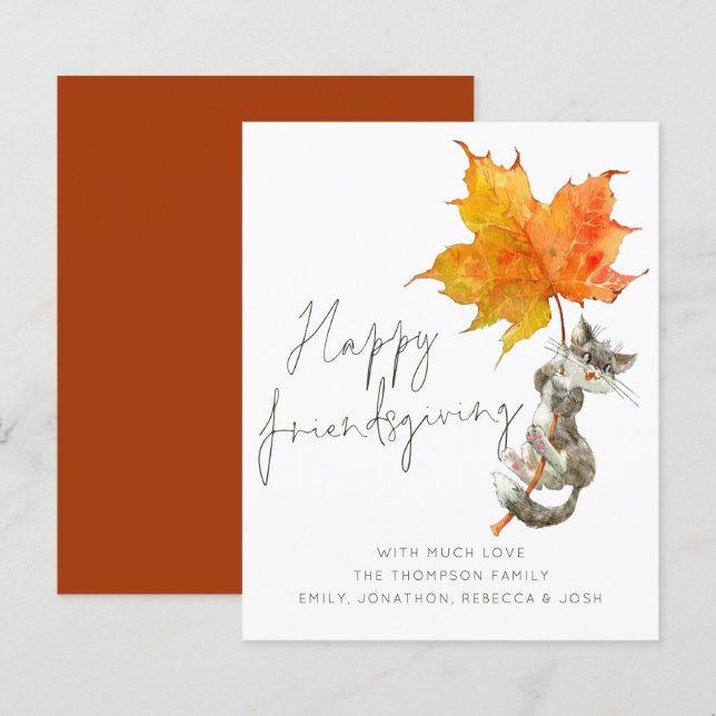 Budget Animal Cat Happy Friendsgiving Card (Vorne/Hinten)
