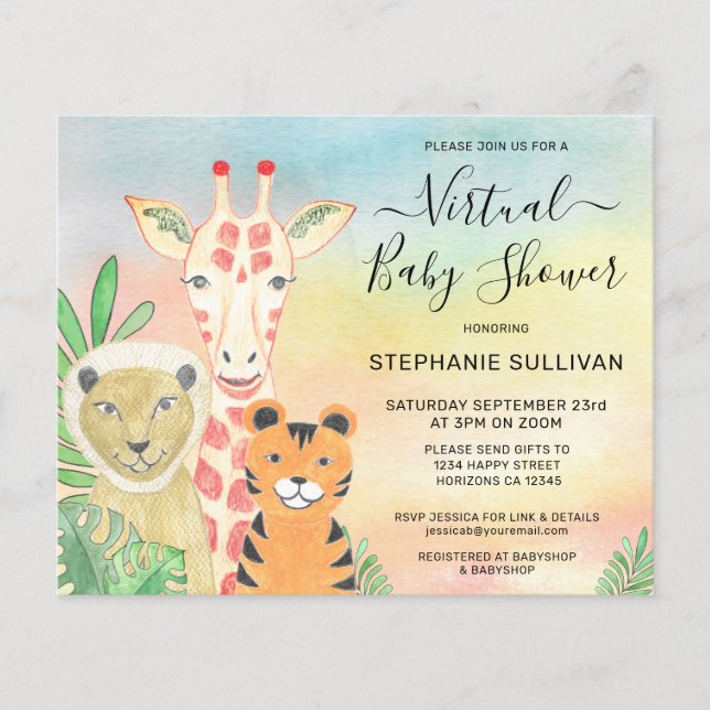 Budget Animals Virtual Baby Shower Invitation (Vorderseite)