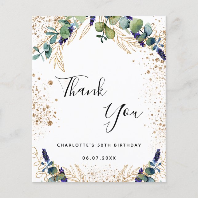 Budget anniversaire 50 eucalyptus carte de remerci (Devant)