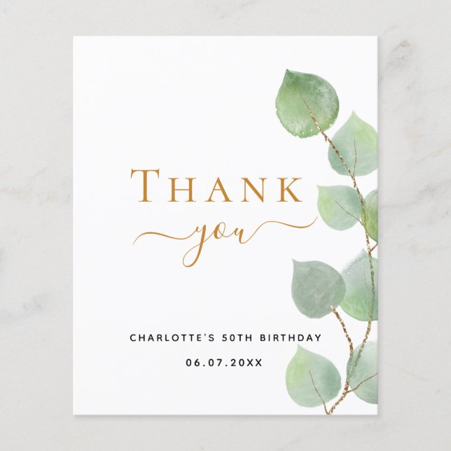 Budget anniversaire 50 eucalyptus carte de remerci (Devant)