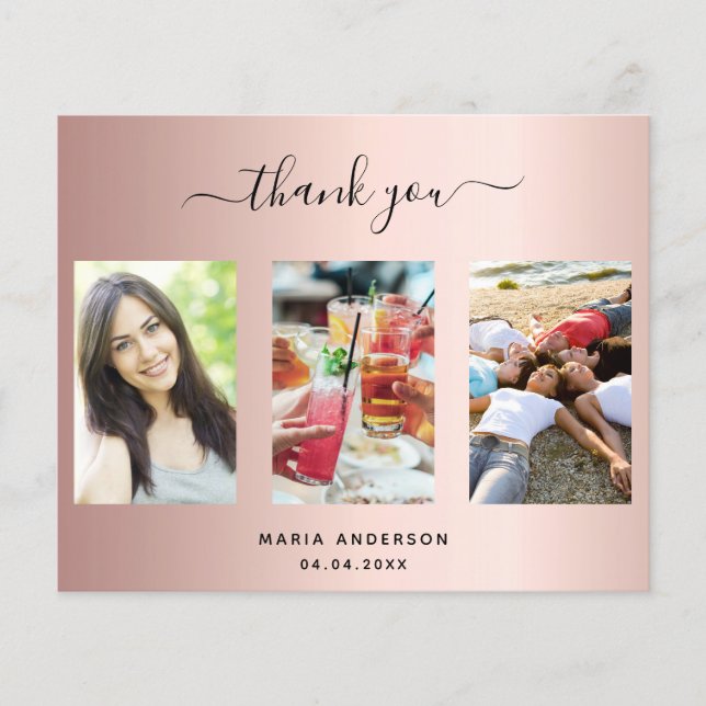 Budget anniversaire photo rose or carte de remerci (Devant)