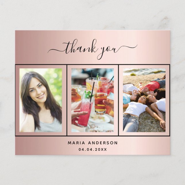 Budget anniversaire rose or photo carte de remerci (Devant)