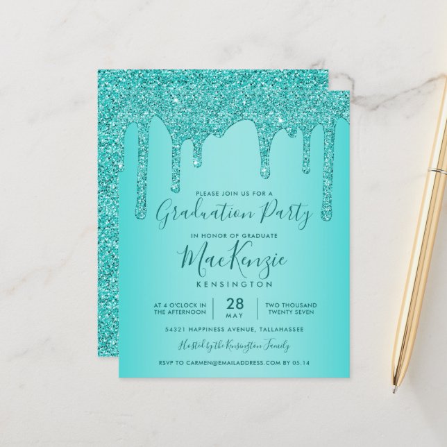 BUDGET Aqua Aquamarin Glitzer Tropfen Graduierungs (Vorderseite/Rückseite Beispiel)