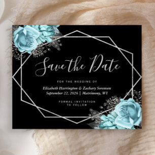 Budget Aqua Floral Schwarze Hochzeit Termin merken