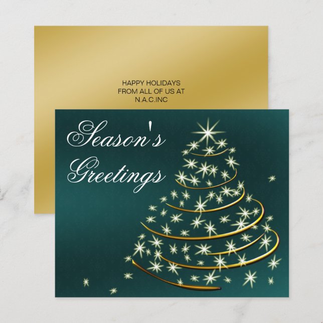 Budget Aqua Gold Weihnachtsbaum Weihnachtskarte (Vorne/Hinten)