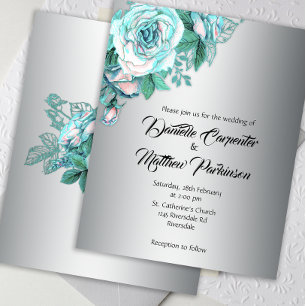Budget Aqua Rose auf elegante Silver Wedding Einla Flyer