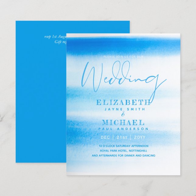 BUDGET Aqua Watercolor Hochzeit einladen Ocean Bea (Vorne/Hinten)