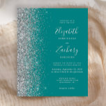 Budget Aquamarin Blue Silver Glitzer Hochzeit Einl<br><div class="desc">Die links Kulisse dieser eleganten,  modernen Hochzeitseinladung besticht durch eine silberne Imitat-Glitzer-Grenze. Der individuell anpassbare Text verbindet handschriftlich,  kopperplate und kursiv Schriftart auf aquamarinem,  blauen Hintergrund. Die Rückseite ist aquamarin und silber gehalten.</div>