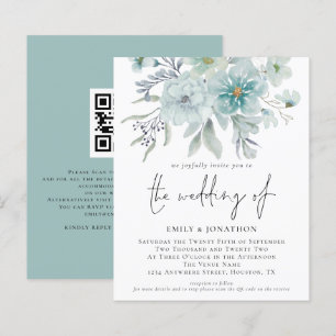 Budget Aquamarin Sea Mist QR Florals Einladung Hoc
