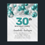 Budget Aquamarin Silver Balloon Glitzer 30. Geburt<br><div class="desc">Moderner Glam Aquamariner grüner Silberballon Glitzer Sparkle jedes Alter Geburtstag Einladung</div>