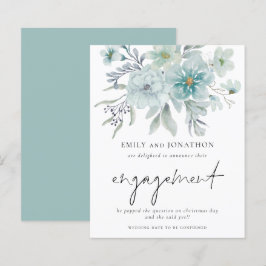 Budget Aquamarin White Florals Verlobung Ankündigu