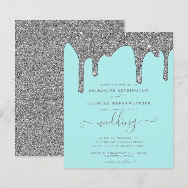Budget Aquamarine Silver Glitzer Tropfen Hochzeit  (Vorne/Hinten)