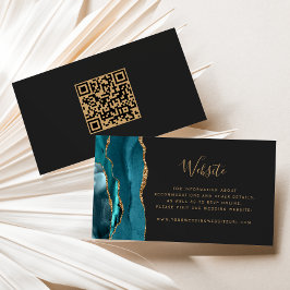 Budget Aquamariner Gold Agate Dark Wedding QR Code Begleitkarte