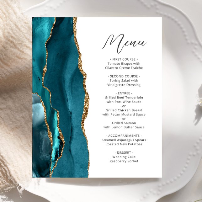 Budget Aquamarines Gold-Agate-Skript-Hochzeitmenü (Von Creator hochgeladen)