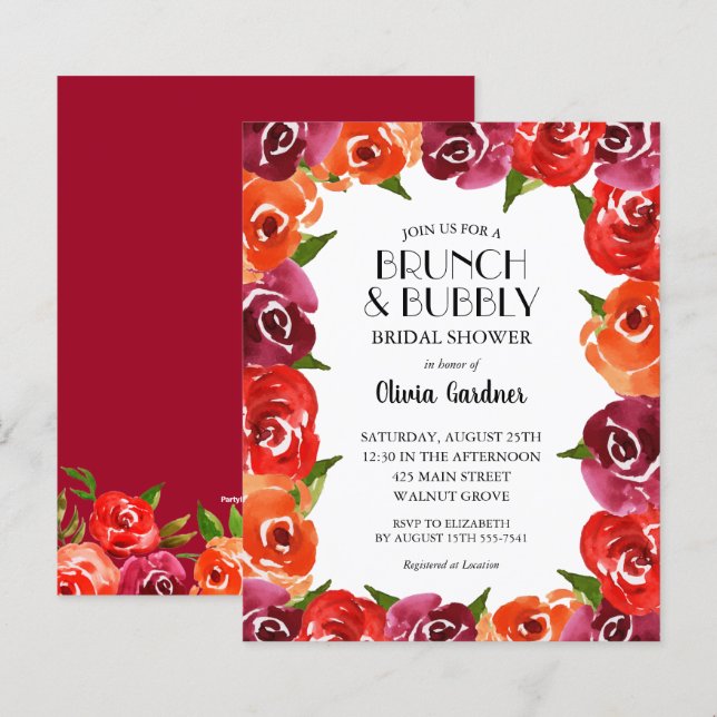 Budget Aquarell Blume Brautdusche Einladung (Vorne/Hinten)