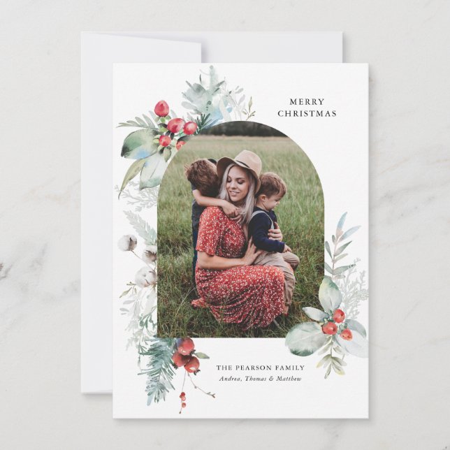 Budget Aquarell Blumenbogen Foto Weihnachten (Vorderseite)