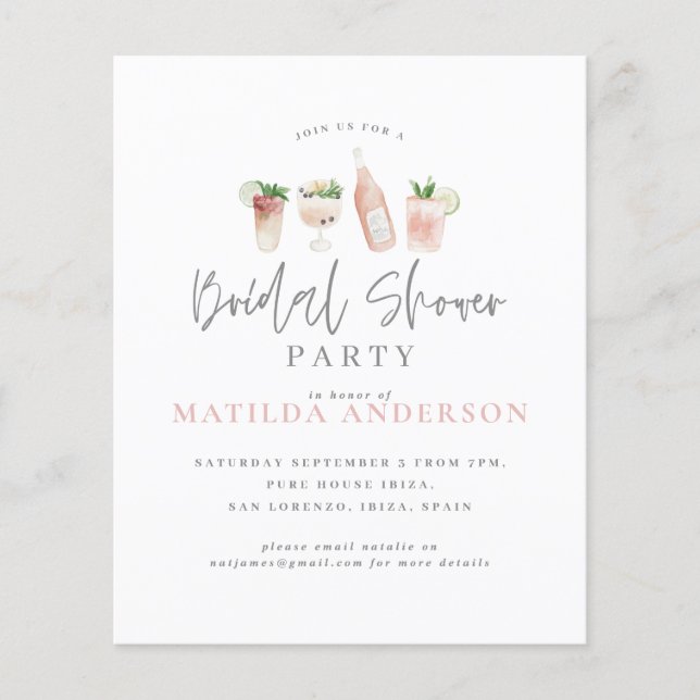 Budget Aquarell Brautparty Party Einladung (Vorderseite)