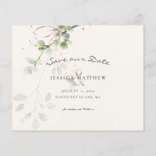 Budget Aquarell-Eukalyptus-Ecru Save The Date