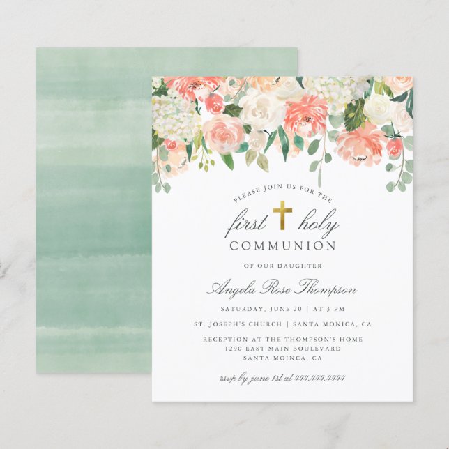 Budget Aquarell Floral Erste Heilige Kommune (Vorne/Hinten)