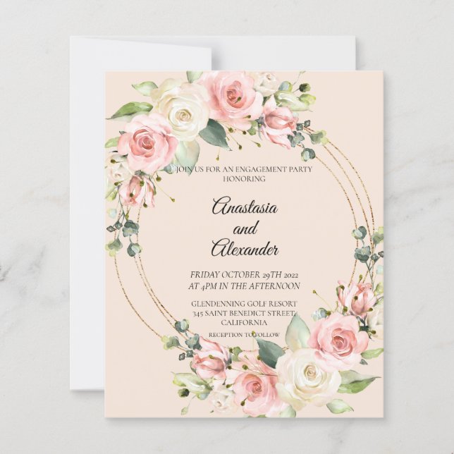 Budget Aquarell Floral Verlobung Einladung. (Vorderseite)