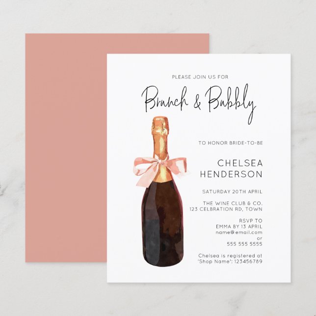Budget Aquarell Rosa Champagner Brunch & Bubbly (Vorne/Hinten)