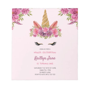 BUDGET Aquarellfarben Einhorn Rosa Einladung Notizblock
