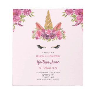 BUDGET Aquarellfarben Einhorn Rosa Einladung Notizblock