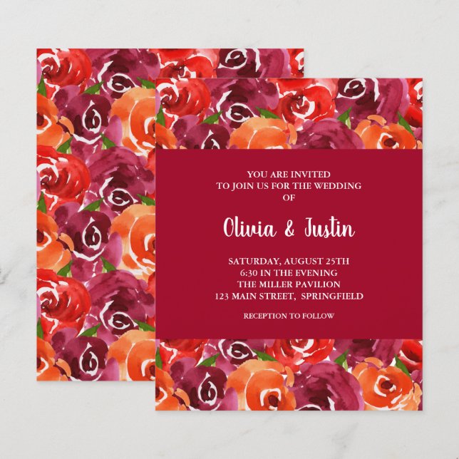 Budget Aquarellfarben florale Collage Hochzeit läd (Vorne/Hinten)