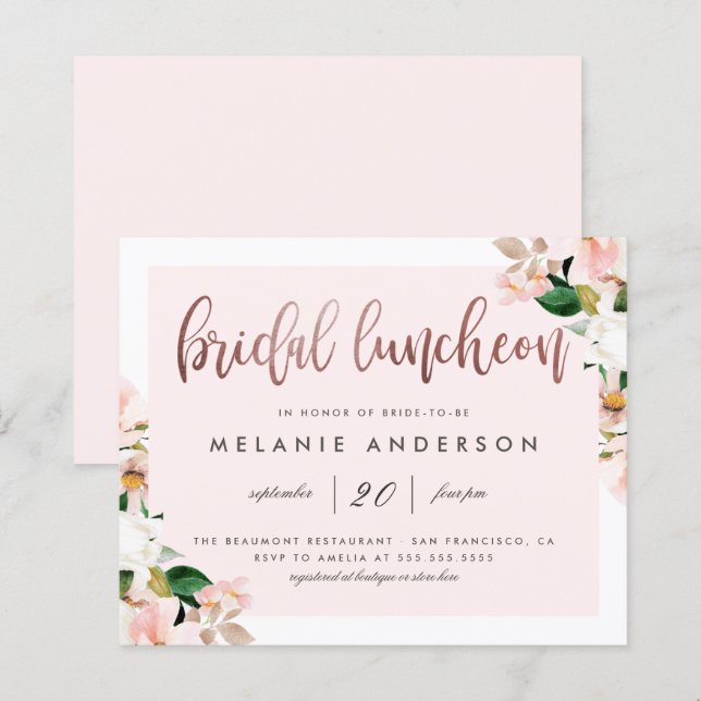 Budget Aquarellfarben Rose Gold Bridal Luncheon (Vorne/Hinten)