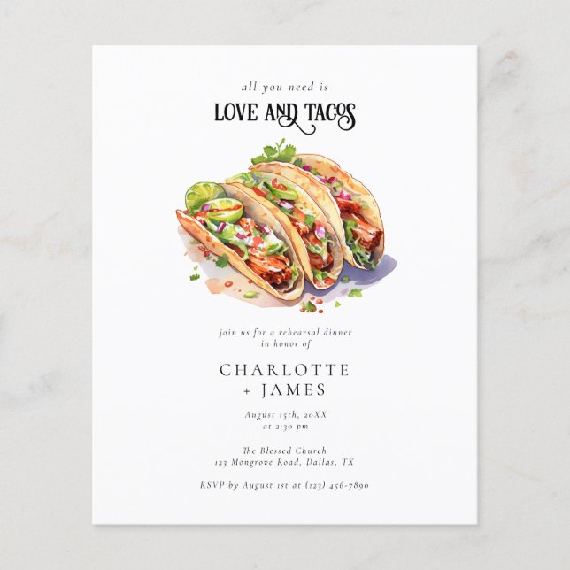 Budget Aquarellfarbenes Foto Tacos Probe Abendesse Flyer (Vorne)