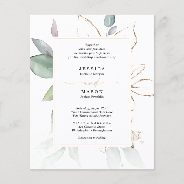Budget Aquarellsaft und Goldene Hochzeit Flyer (Vorne)
