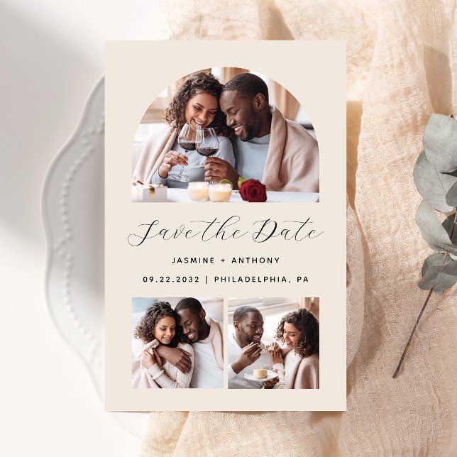 Budget Arch 3-Foto Beige Save the Date (Von Creator hochgeladen)