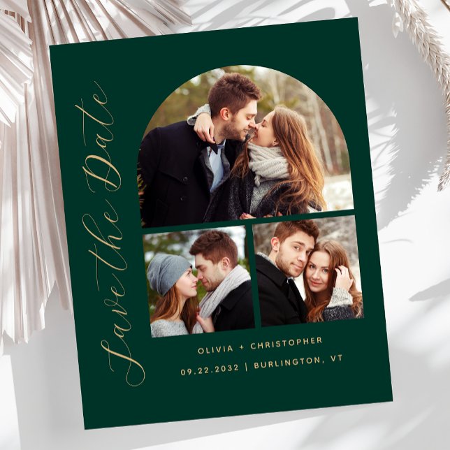 Budget Arch 3-Foto Collage Green Save the Date (Von Creator hochgeladen)